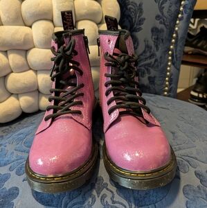 Dr. Martens Women's Sparkly Pink Air Wair Lace Up Leather Boots US Size 5/36